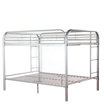 Full Over Full Metal Bunk Bed for Sturdy Frame with Metal Slats  Silver color junior loft bed with stairs