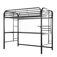 Modern Metal Pipe Twin Size loft bunk beds Kids Bunk Bed with student writing desk Bedroom Storage Guard Rail Ladder black